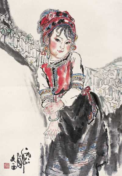 刘文西 1988年作 少女 立轴